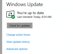 "Check for Updates" button inside the Windows 10 Update screen