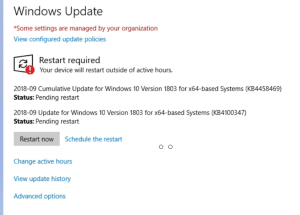 The windows 10 update screen giving us a restart option